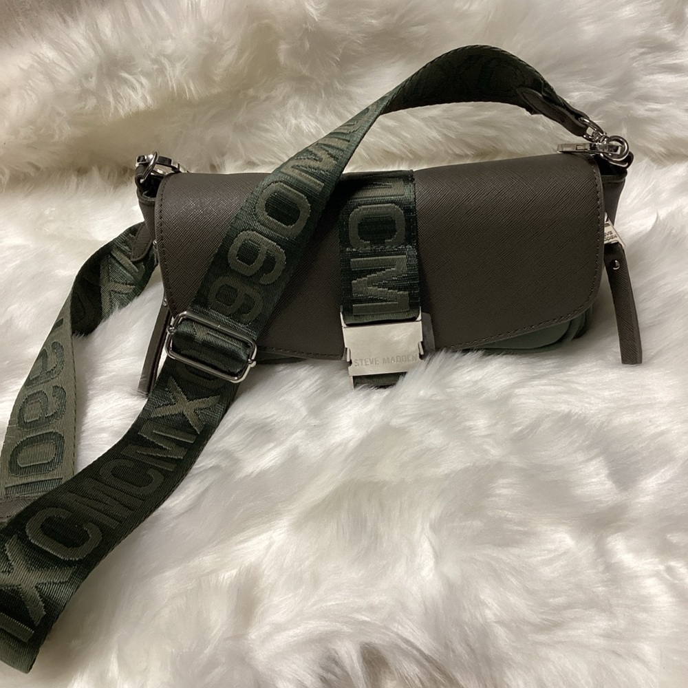 Steve Madden Dark Green Crossbody Bag with Silver Accents